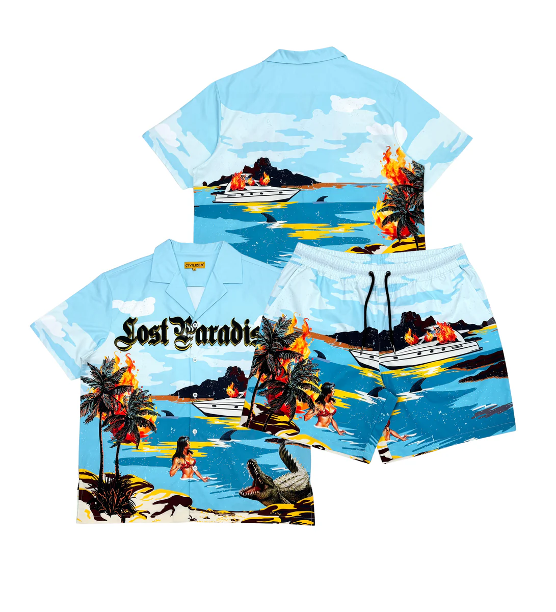 Civilized “Lost Paradise” Blue Short Set