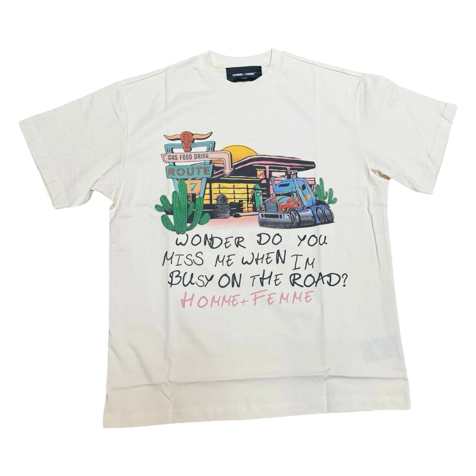 Homme Femme “Truck Stop” White Tee