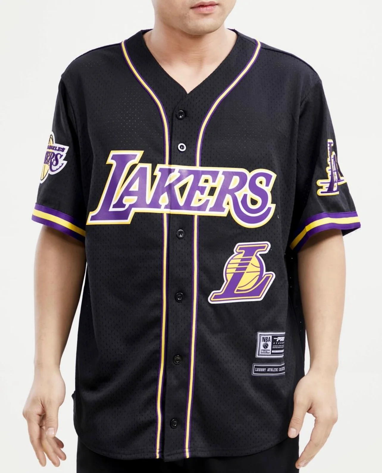 Los Angeles Lakers Black Logo Mesh Button Up Shirt