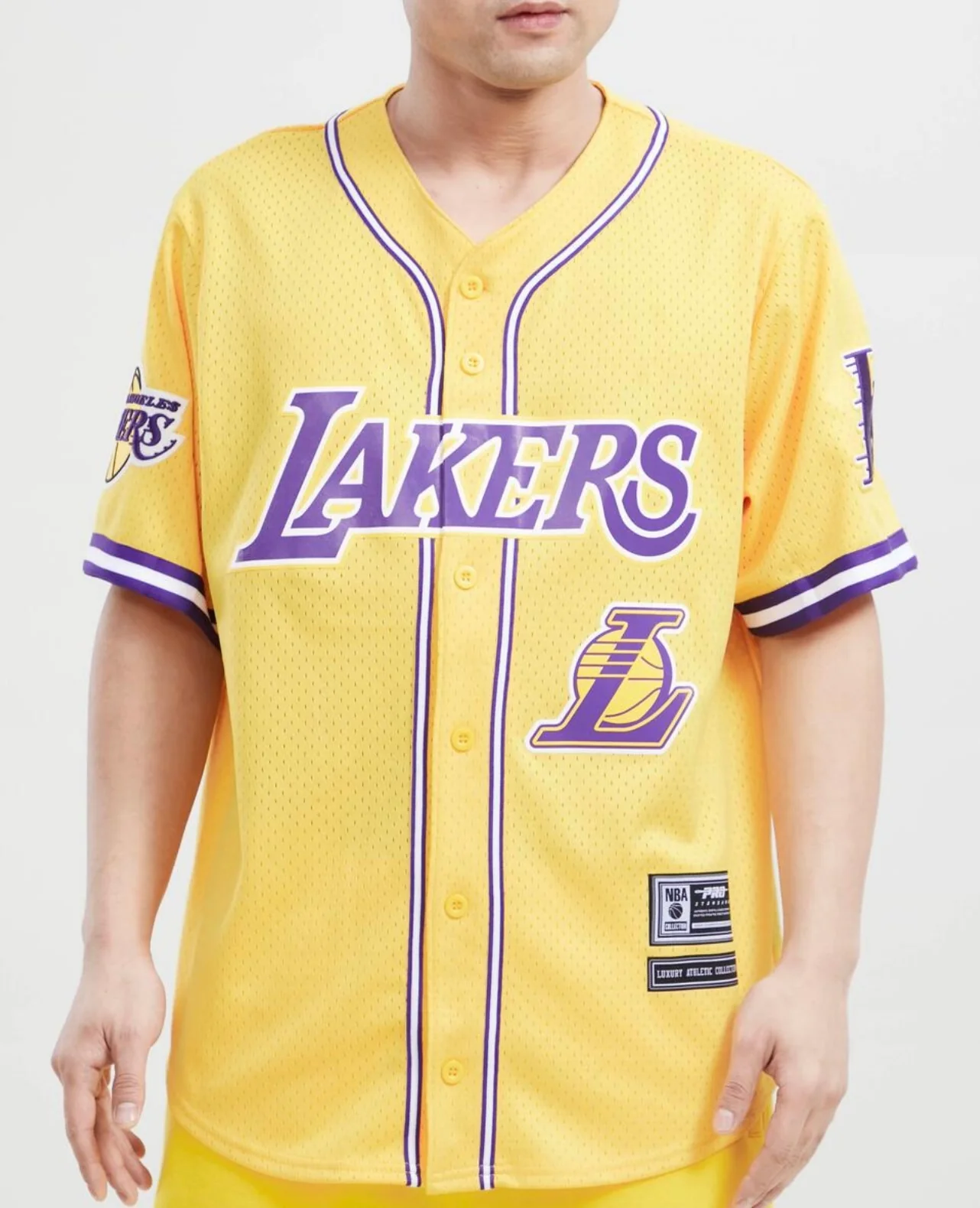 Los Angeles Lakers Yellow Logo Mesh Button Up Shirt