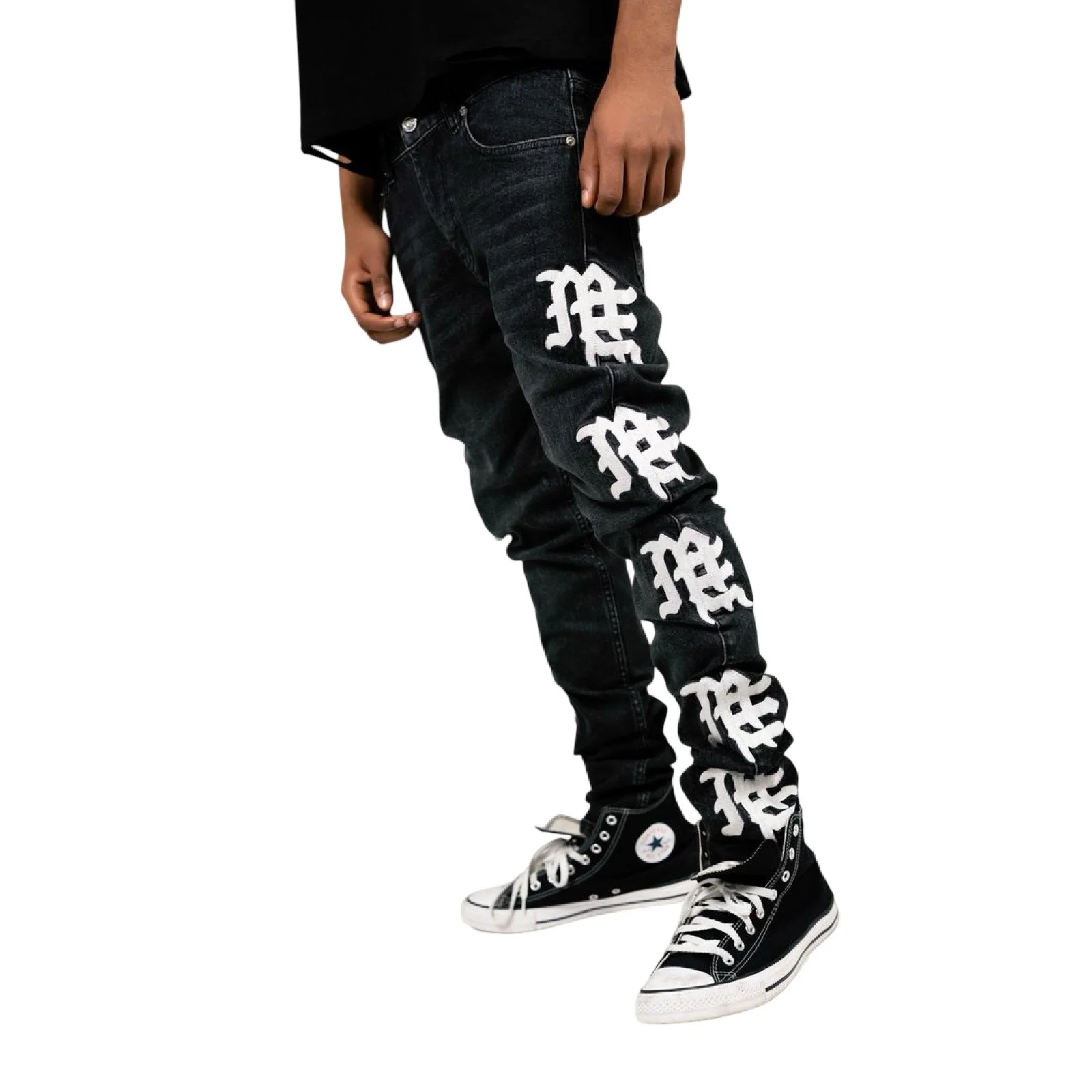 Mixed Emotion “Monogram” Black Wash Jeans - Image 2