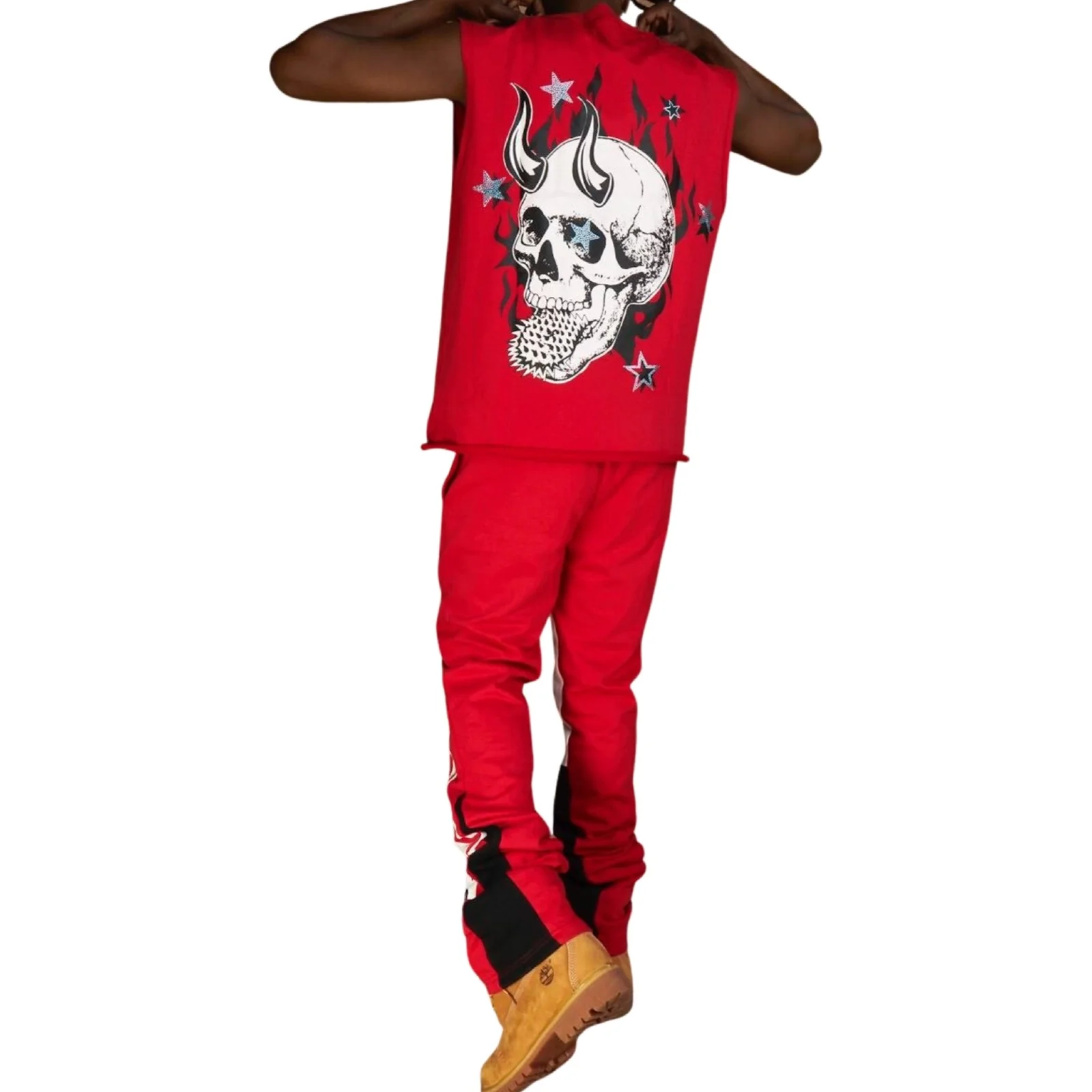 PLTKS Red World Cut Off Tee Flare Jogging Set - Image 2