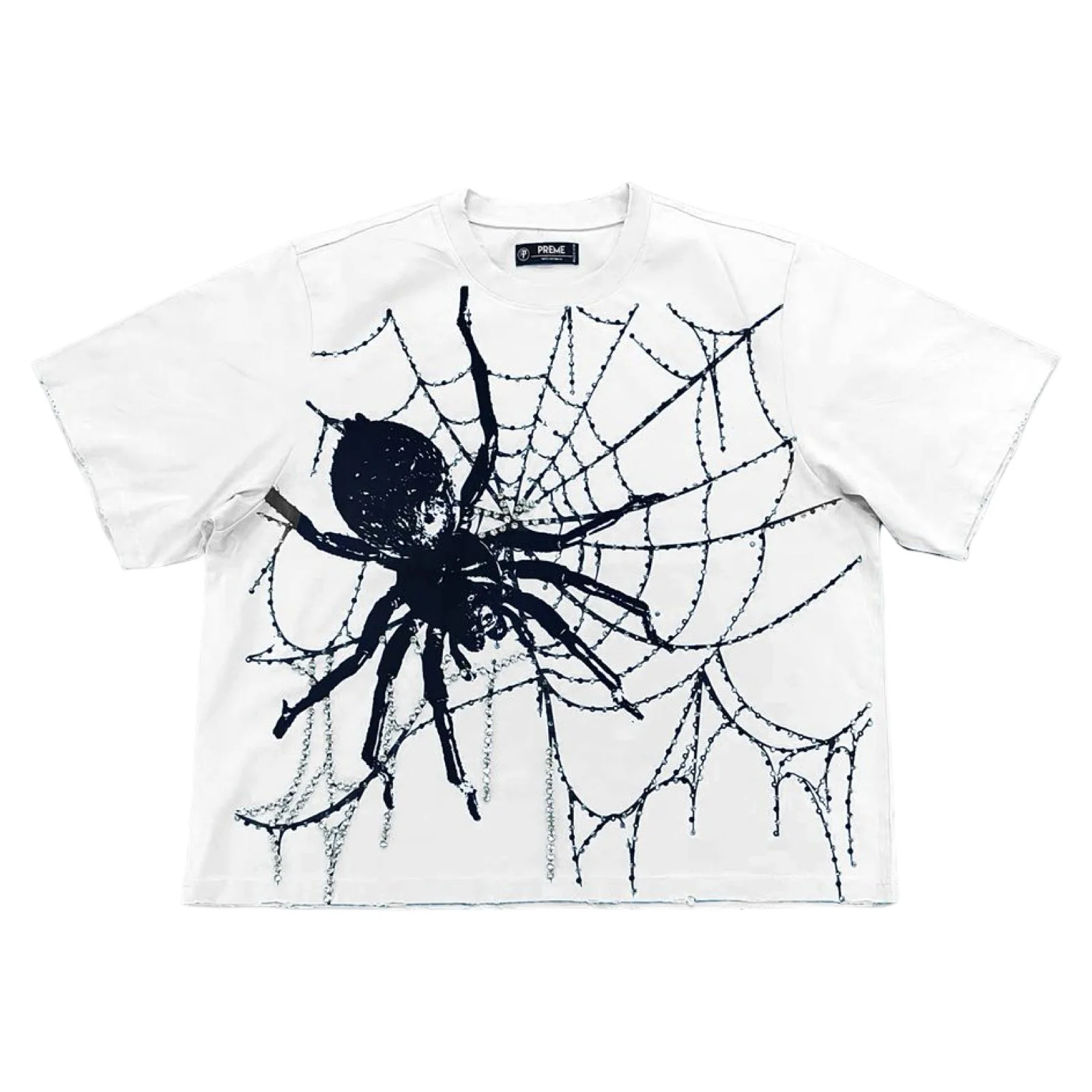 Preme “Web” Cropped Stones White Tee