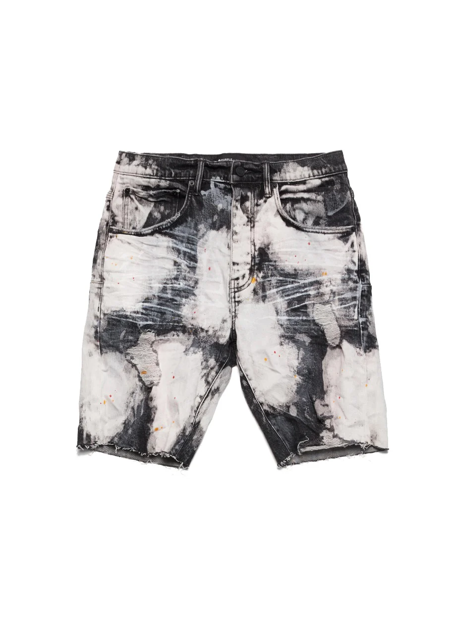 Purple Brand Black Bleached Out Splatter Shorts