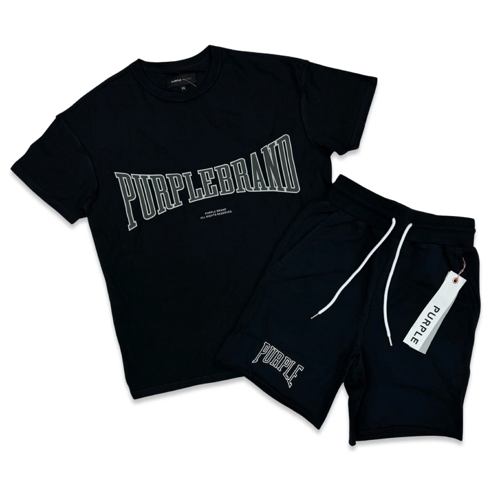 Purple Brand Black Fleece Short Set