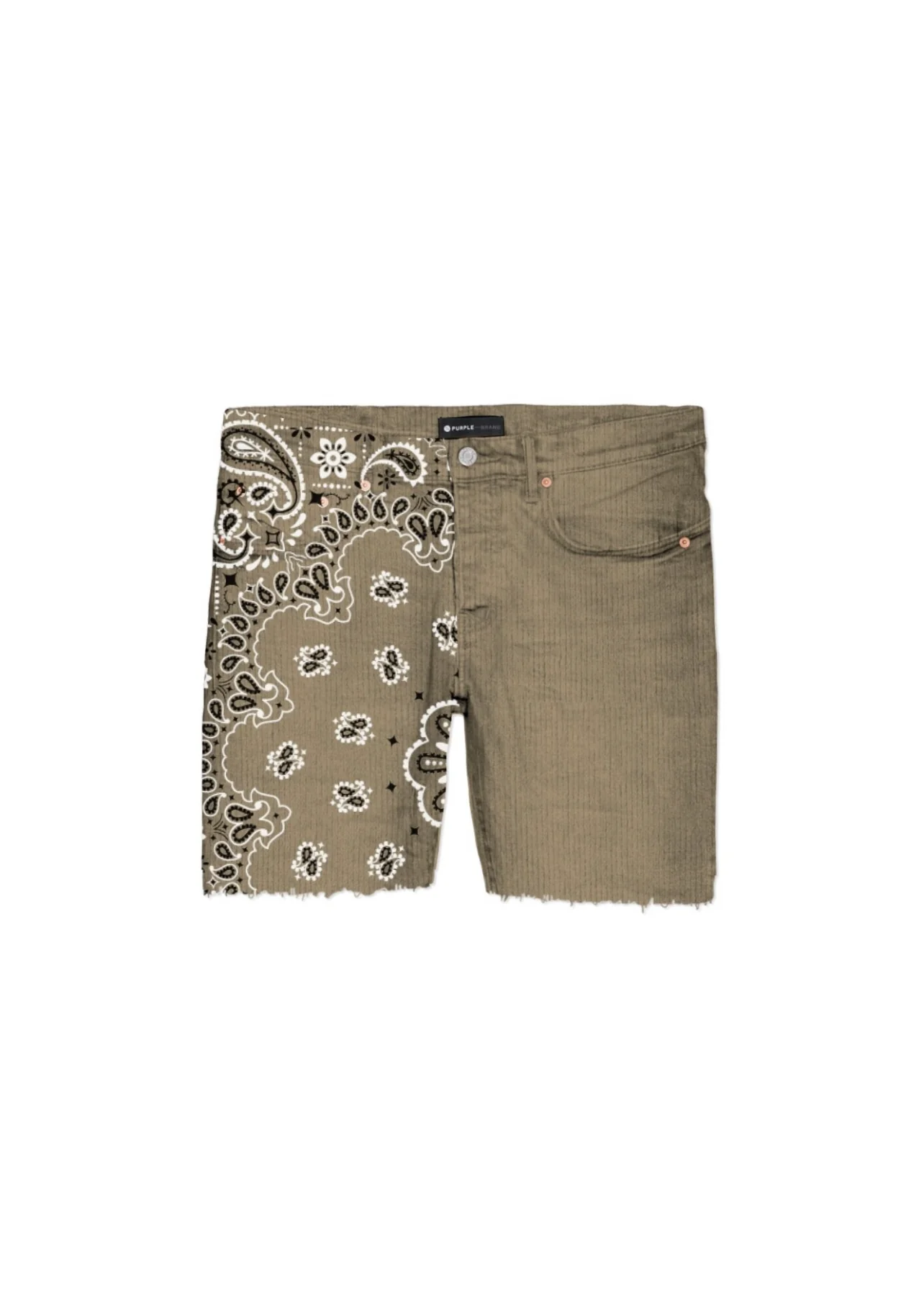 Purple Brand Corduroy Bandana Print Tan Shorts