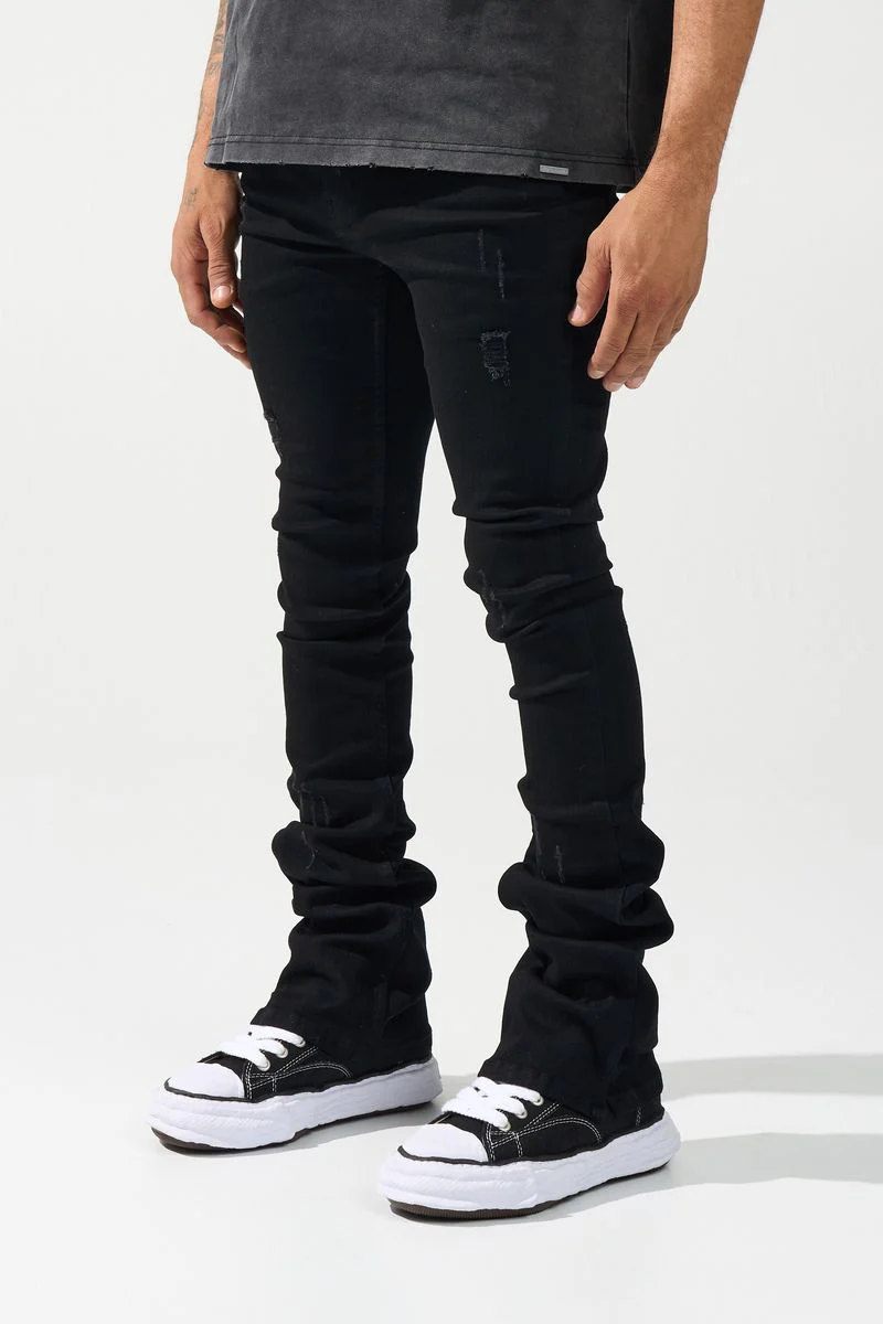 Serenede “Noir7” Jet Black Stacked Jeans - Image 2
