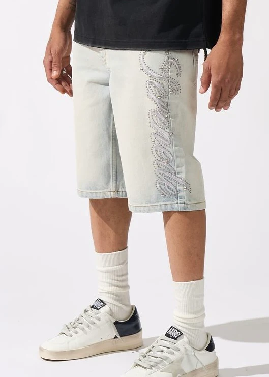 Serenede “Side Script” Light Denim Shorts