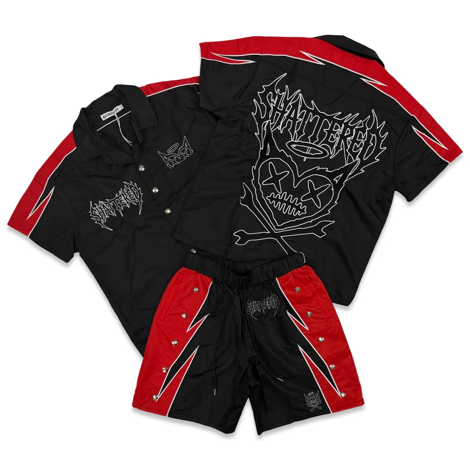 Shattered Hearts Logo Black/Red Nylon Short Set