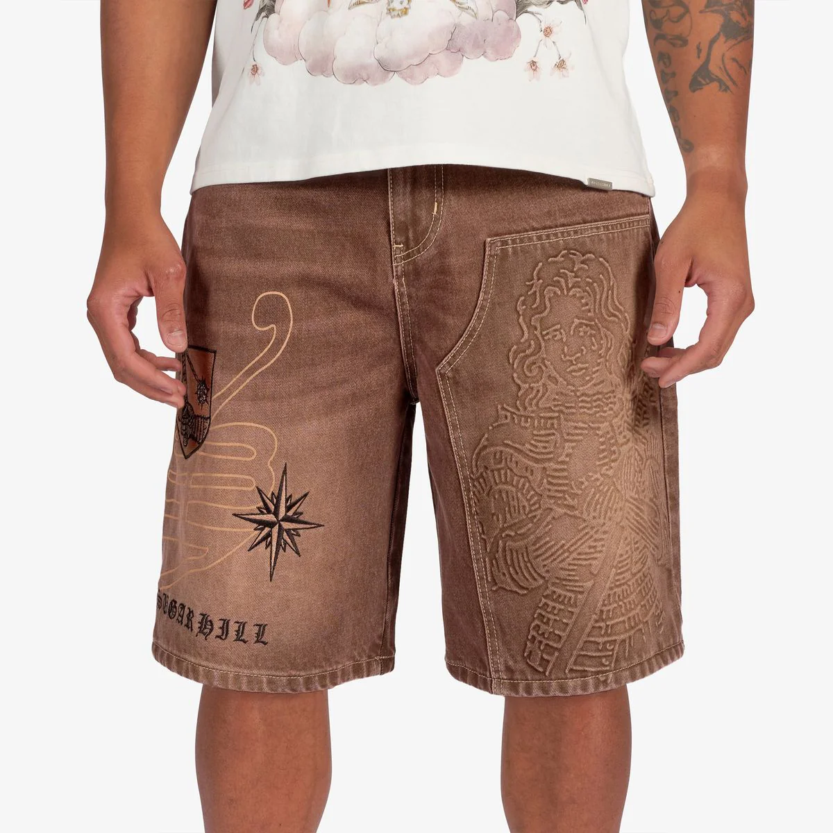 Sugarhill “Prince” Embossed Brown Wash Shorts