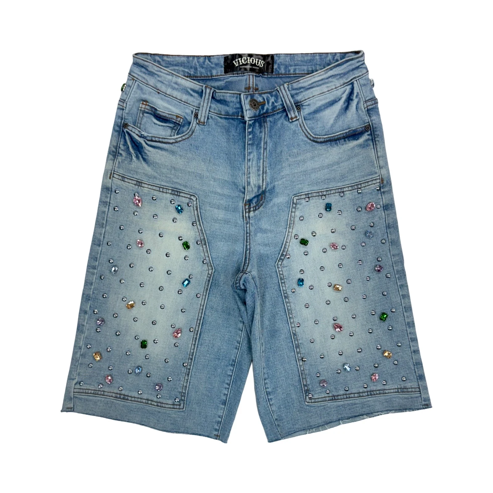 Vicious “Pearl” Stones Indigo Blue Shorts