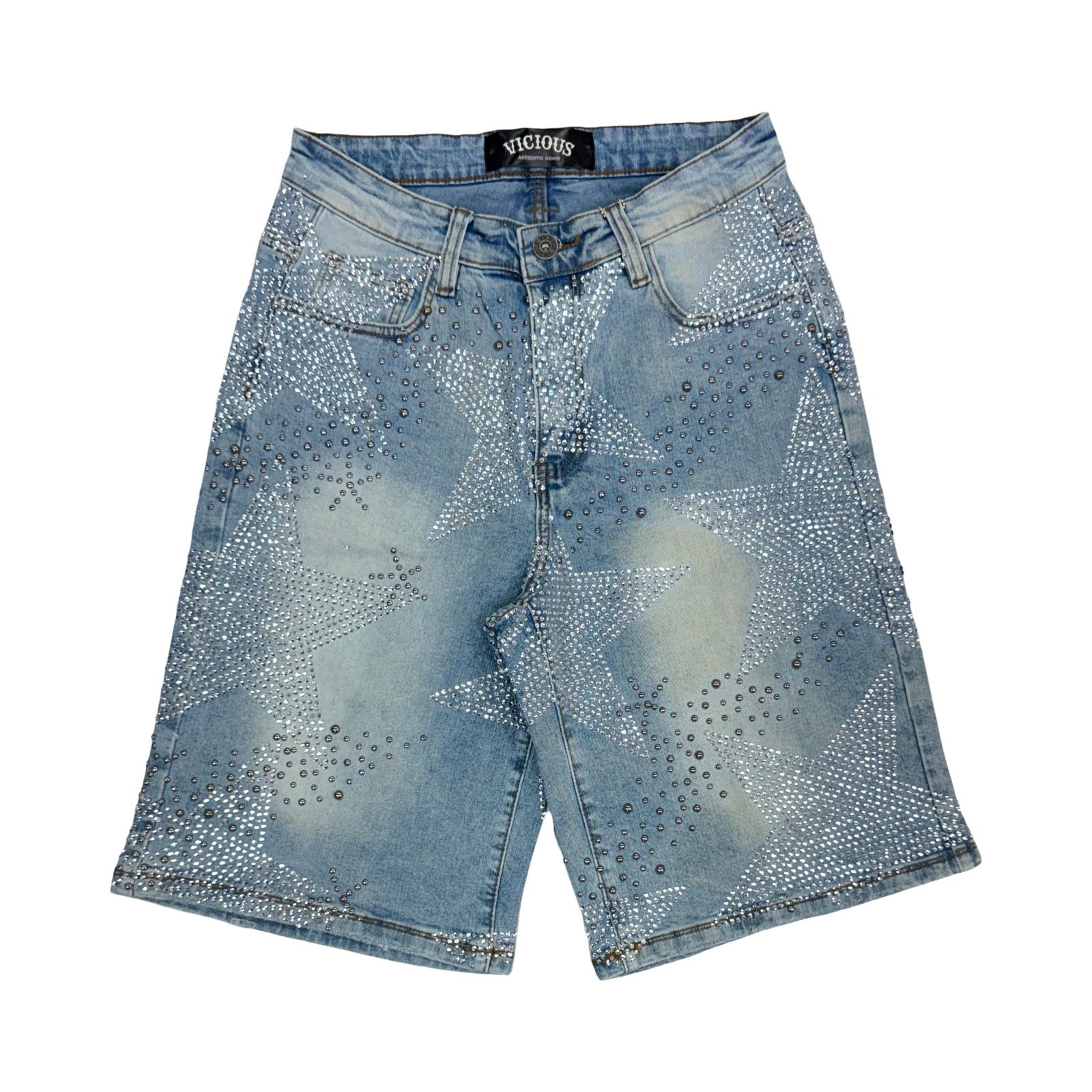 Vicious “Stars” Stones Indigo Blue Shorts